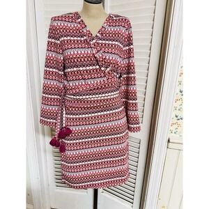 NWT $148 Cabana Life UPF50 Wrap Dress XL/14 STRETCH Pink Tassel Resort Beach NEW